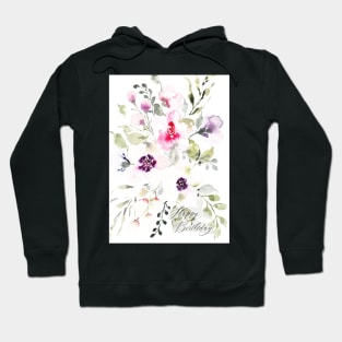 Loose Expressive Watercolor Happy Birthday Greeting Card Hoodie